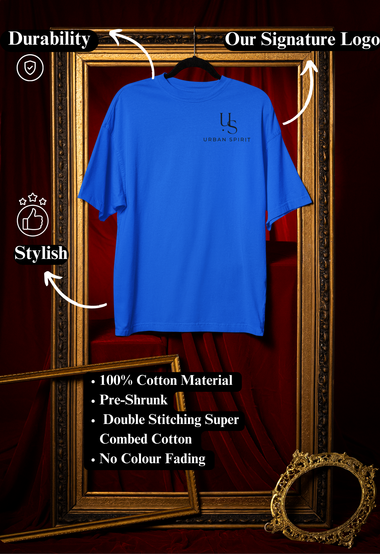 Oversized Royal Blue T-Shirt with Sukuna Design