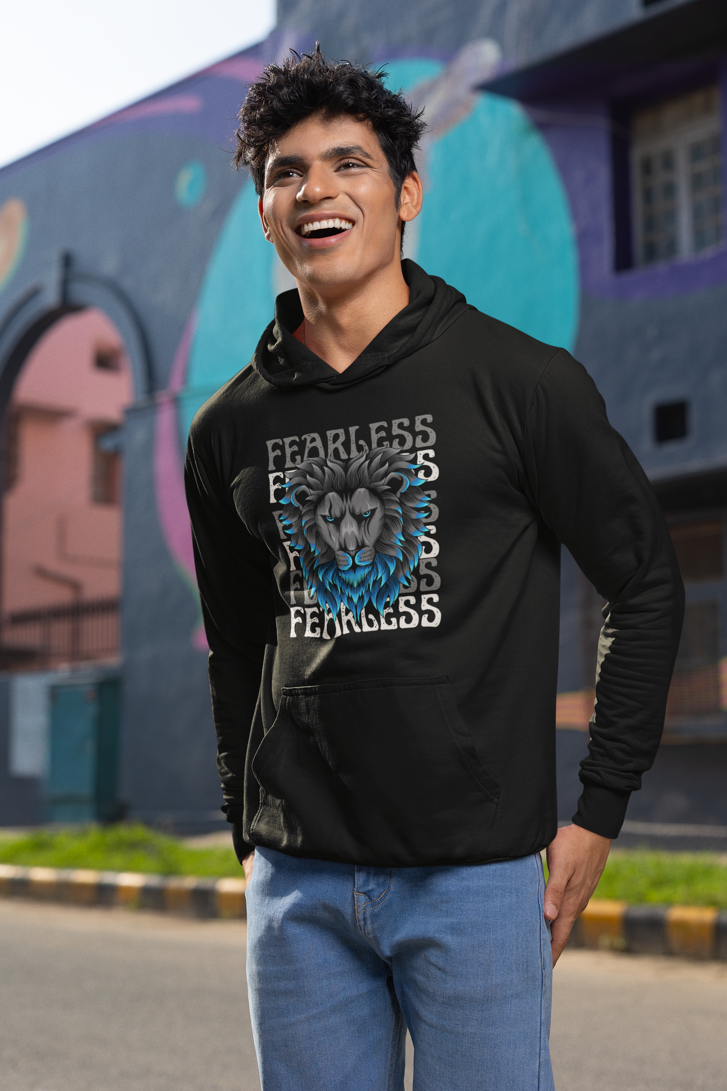 Black Lion Printed "Fearless" Hoodie