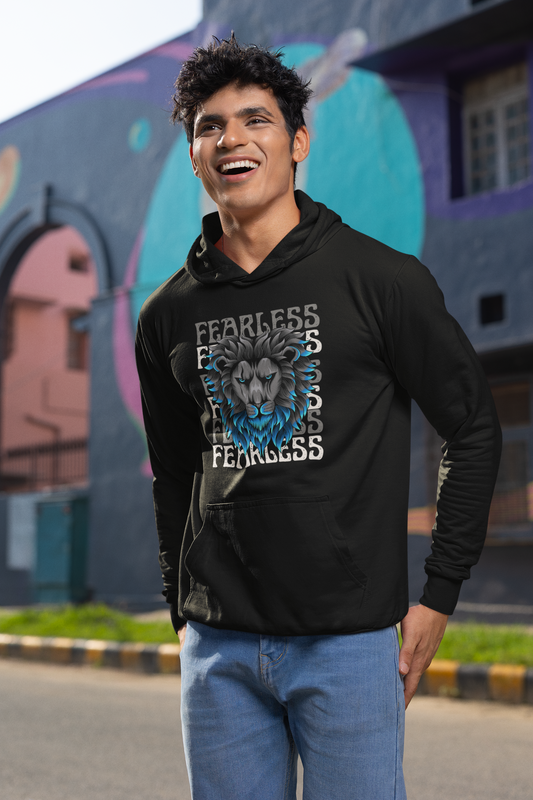 Black Lion Printed "Fearless" Hoodie
