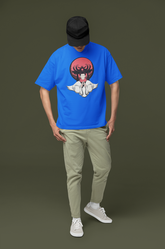 Oversized Royal Blue T-Shirt with Sukuna Design